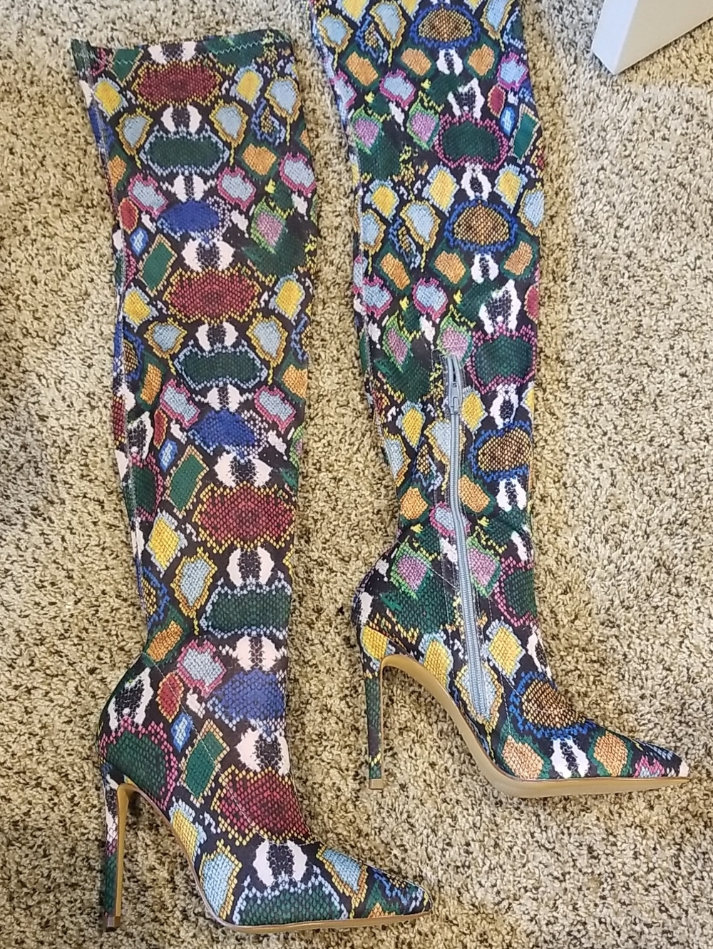 Multicolor Snake-Print Over-the-Knee Stiletto Boots